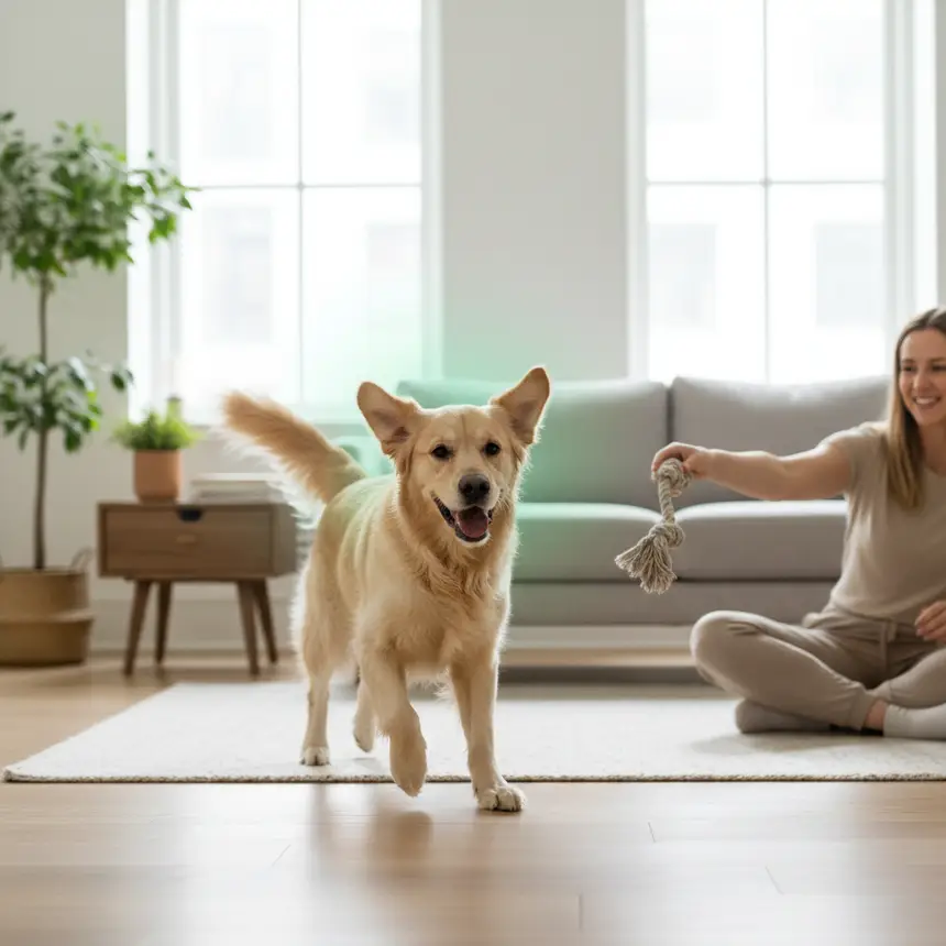 Happy dog with sitter