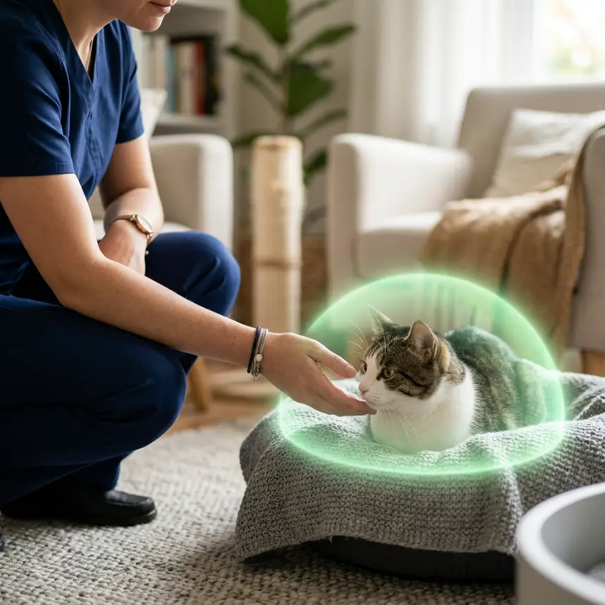 Pet sitter cat interaction