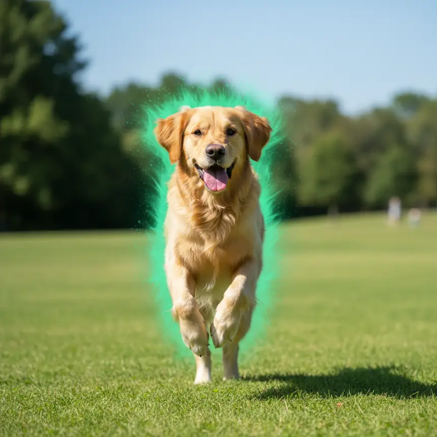 Happy dog, green vitality, healthy gut