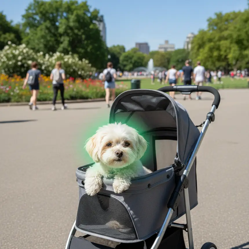 Happy dog stroller outing