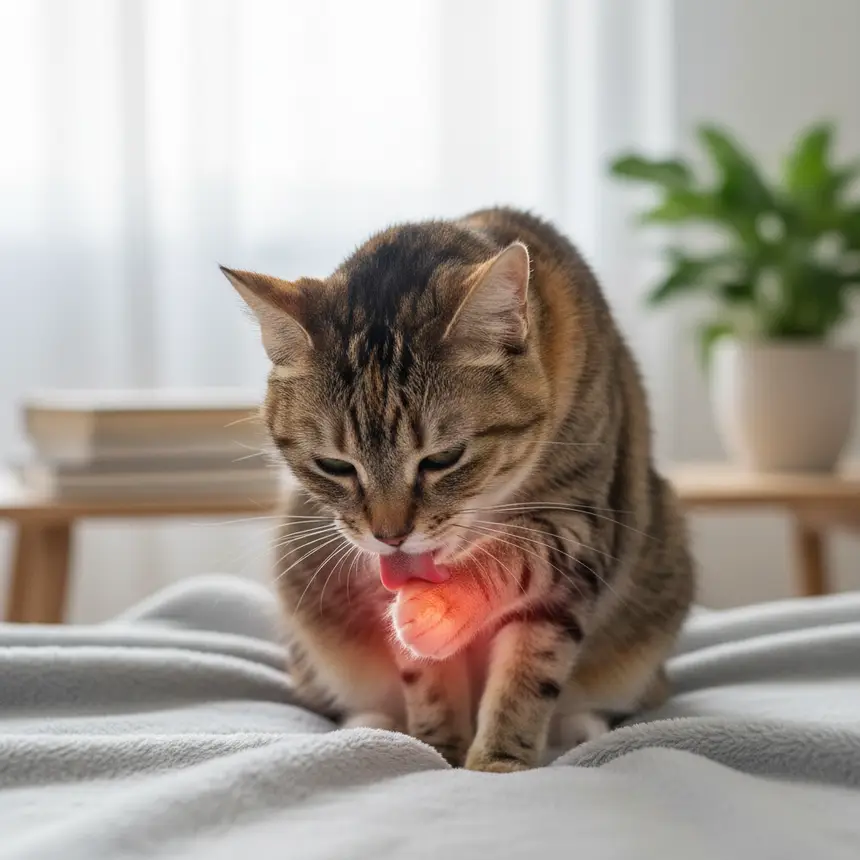 Over-grooming cat, stress symptom