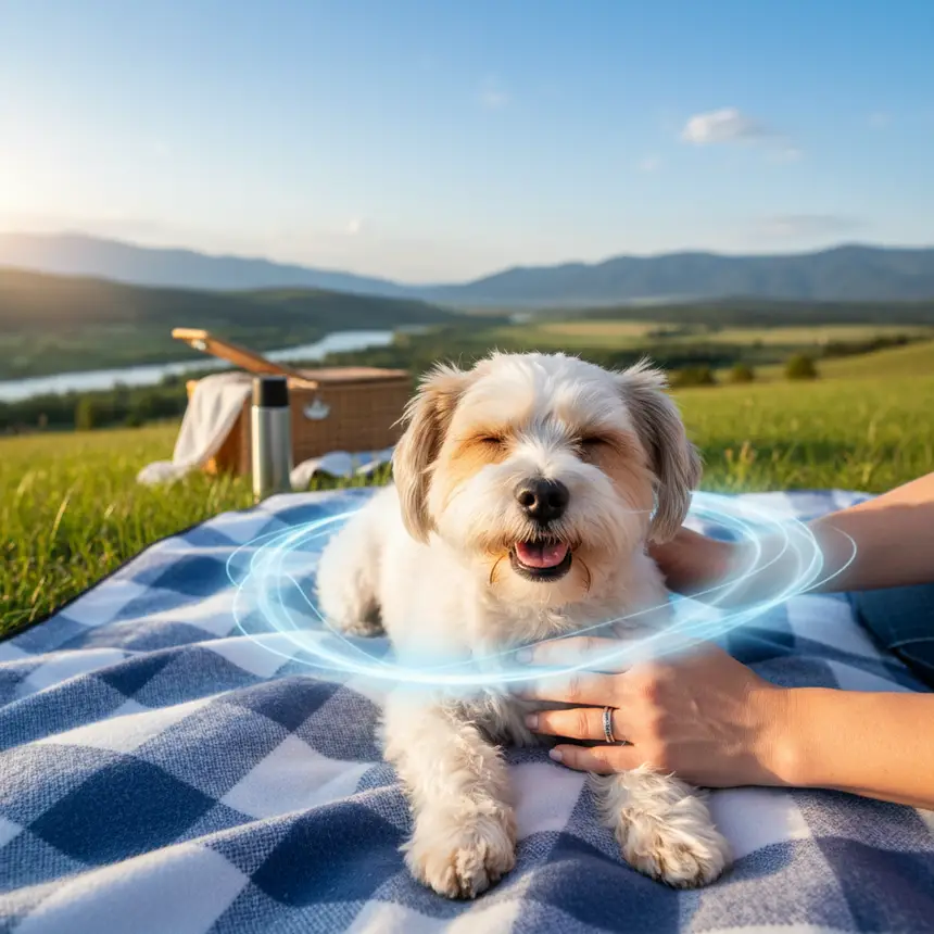 Pet and owner relaxing outdoors