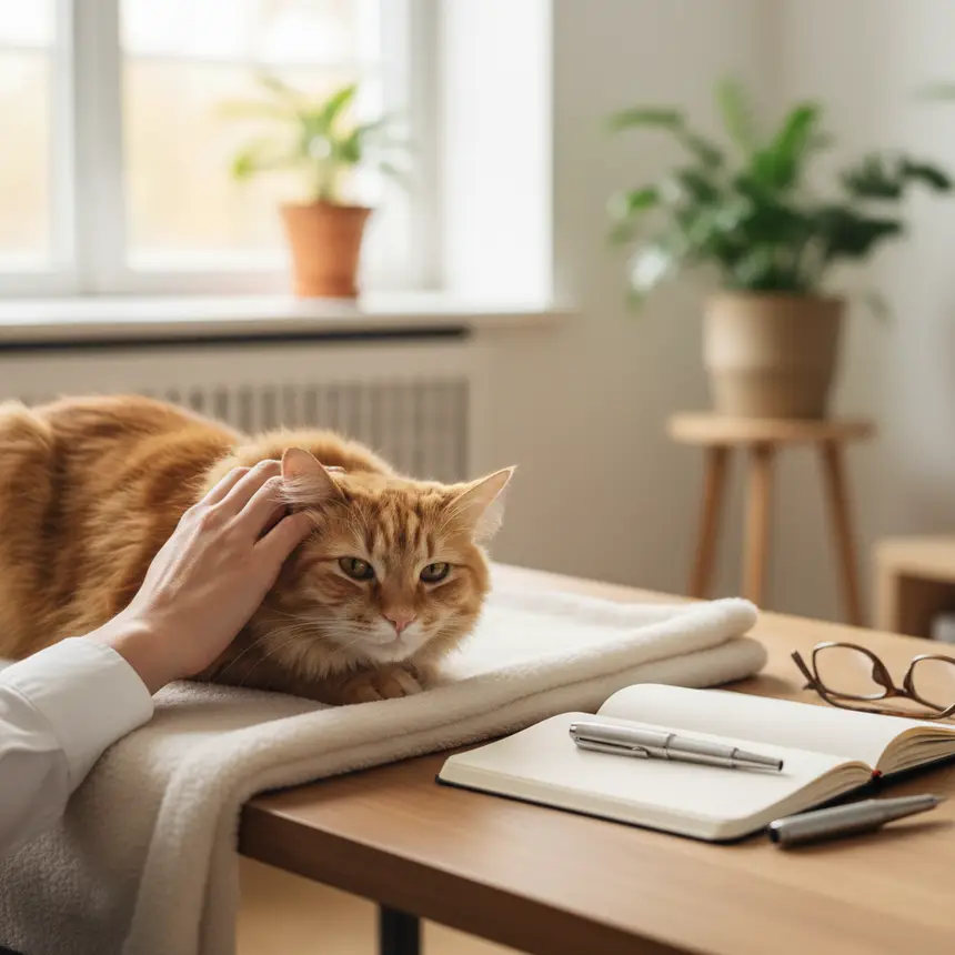 pet owner observing cat
