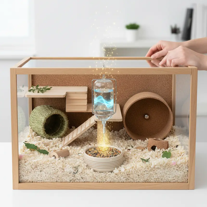 Hamster cage, hamster water bottle