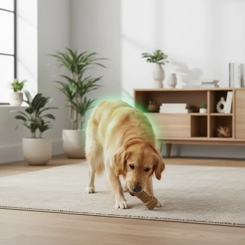 Dog playing with chew toy