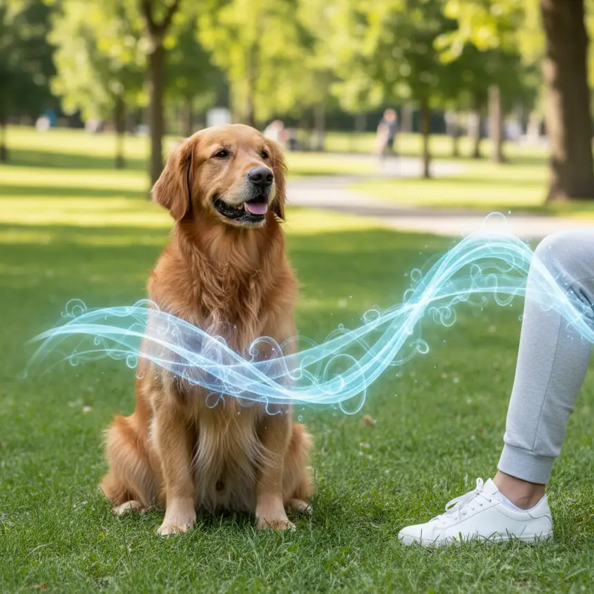 Happy dog with owner