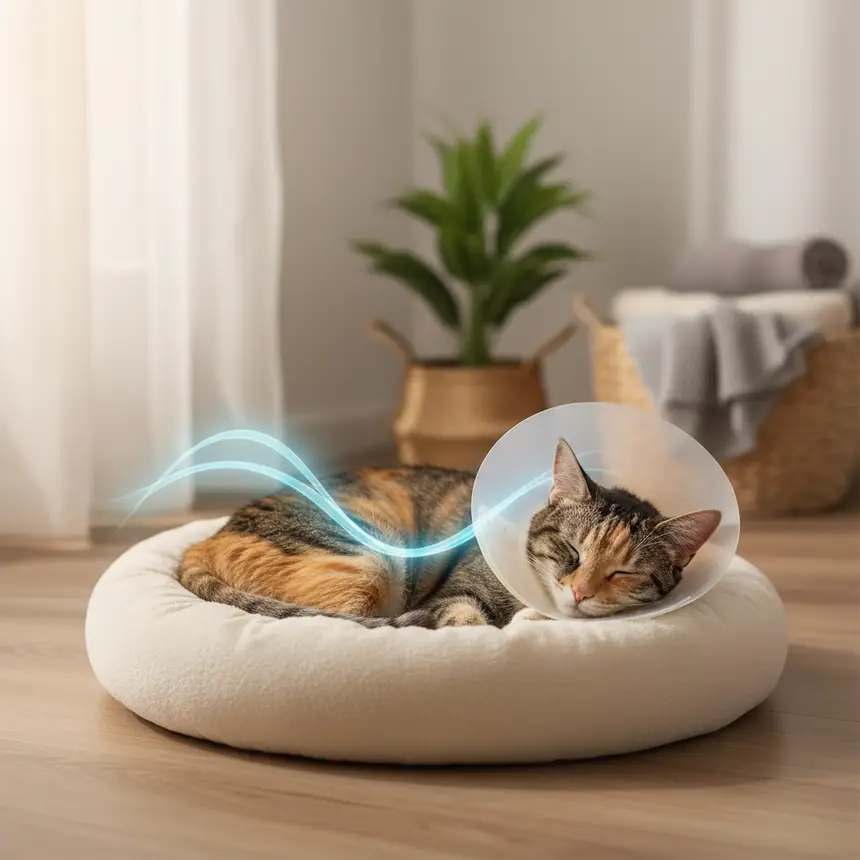 Cat with E-collar recovering