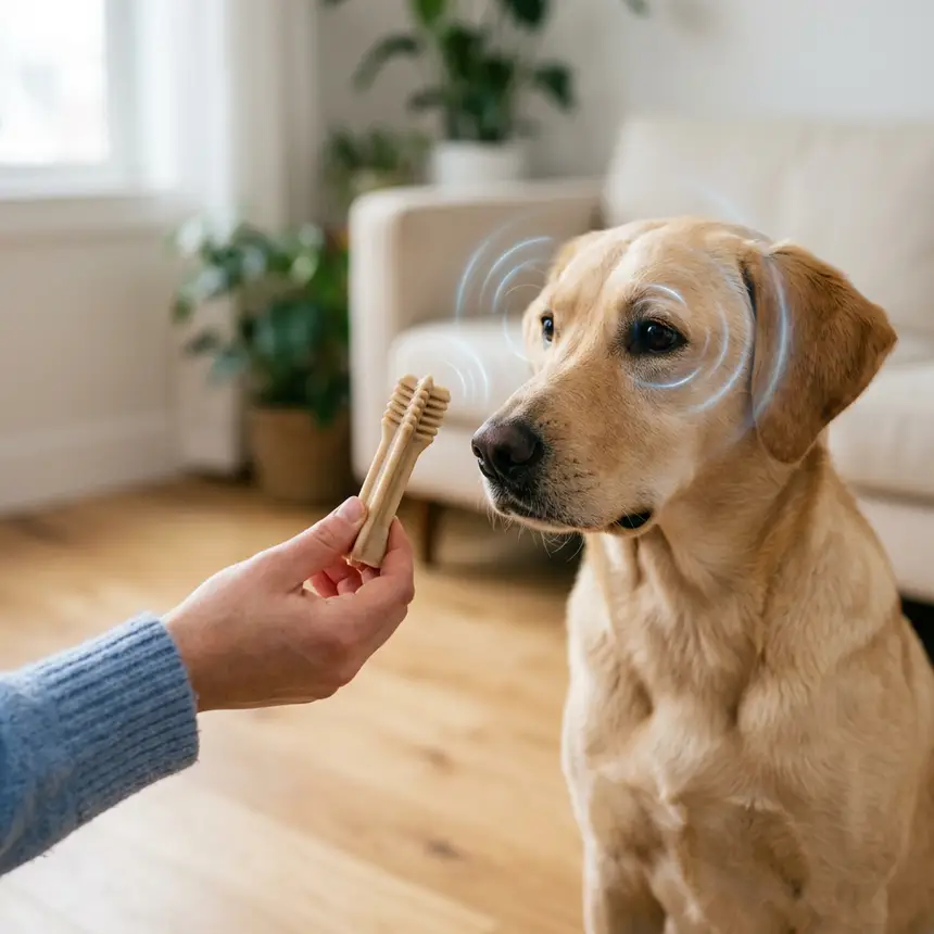 Giving dog dental chew