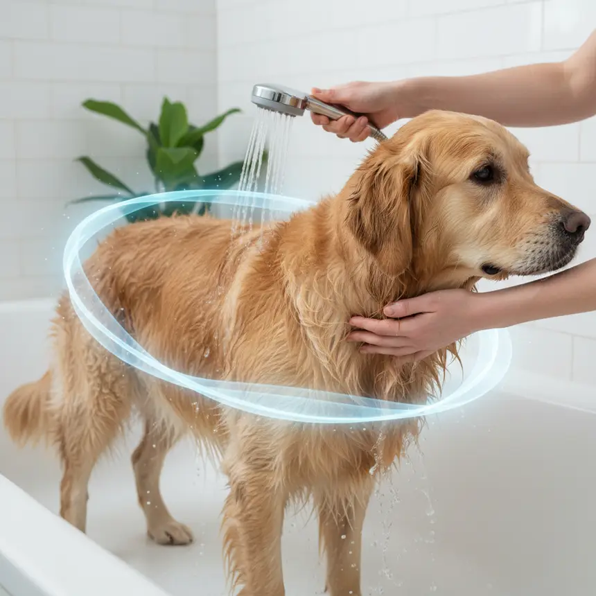 Dog rinsing, post-bath