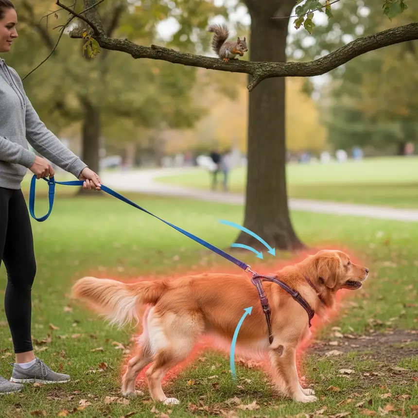 excited dog on leash