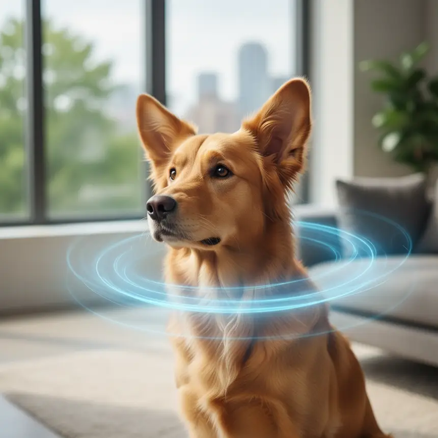 Dog reacting to sound, auditory stimulation